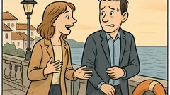 Vic: Moški in dekle se sprehajata ob obali